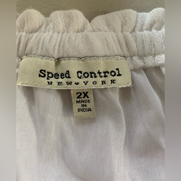 White swim cover up, dress, multicolor fringe, fits Large to 2X - Picture 8 of 10